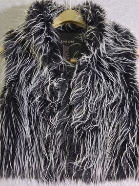 bebe Black and White Faux Fur Teddy Jacket